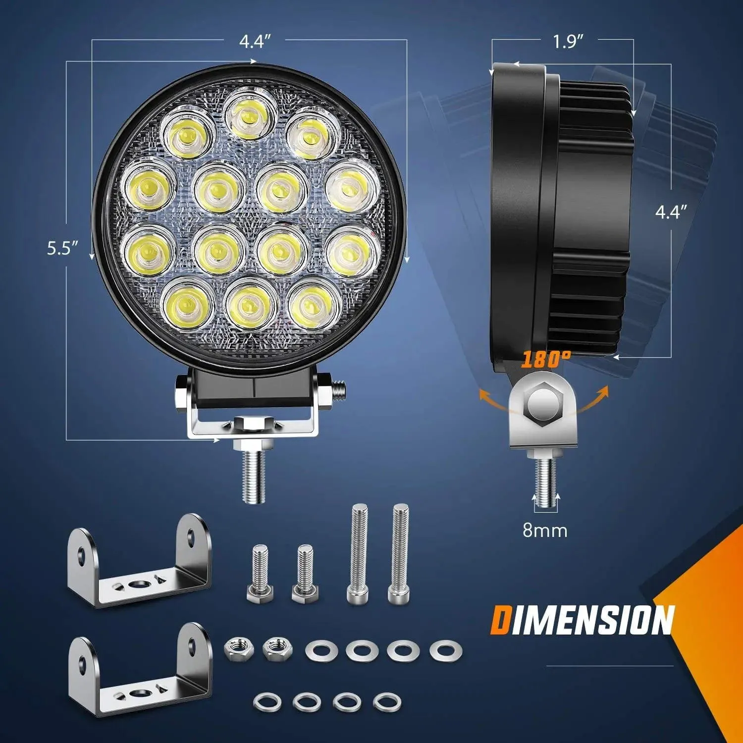 4.5 Inch 42W 4200LM Round Flood LED Work Lights (Pair)