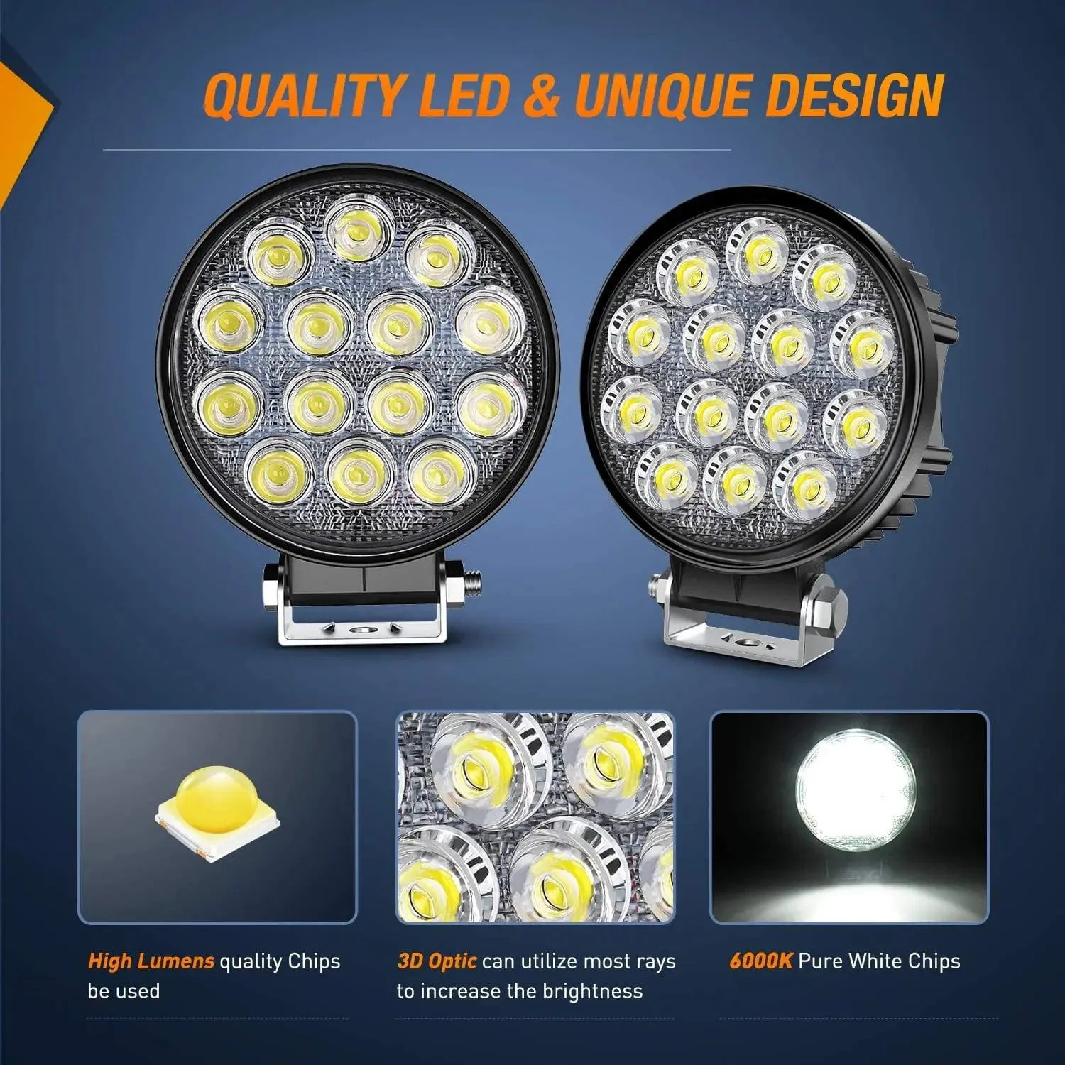 4.5 Inch 42W 4200LM Round Flood LED Work Lights (Pair)