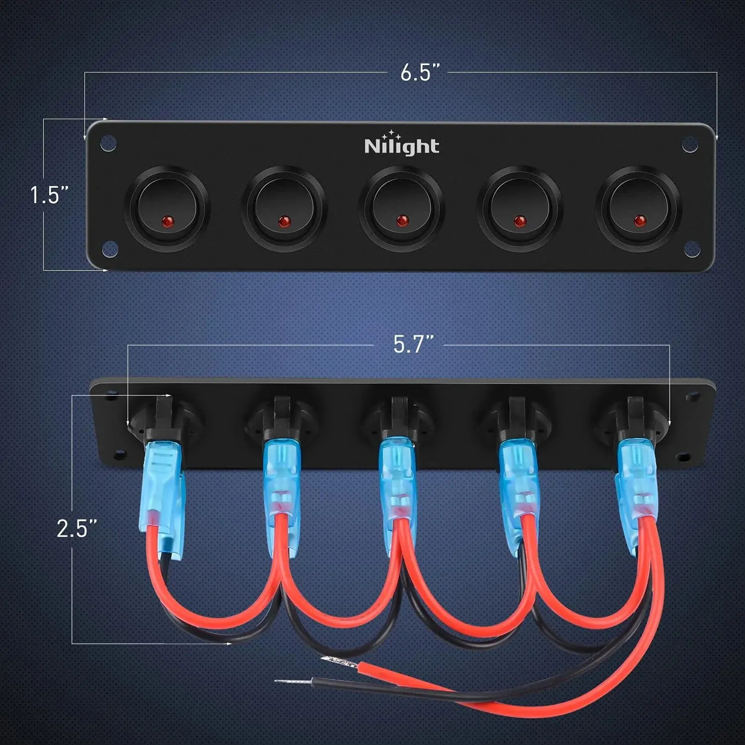 5Gang 3Pin Red Rocker Switch Panel