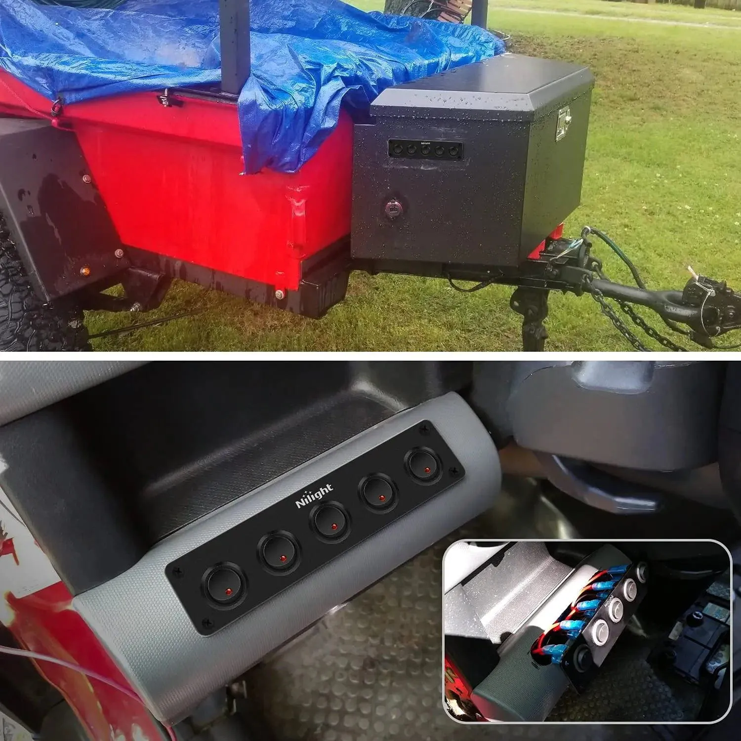5Gang 3Pin Red Rocker Switch Panel