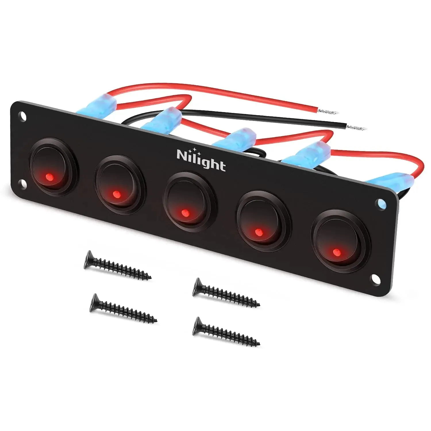 5Gang 3Pin Red Rocker Switch Panel