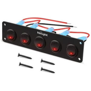 5Gang 3Pin Red Rocker Switch Panel