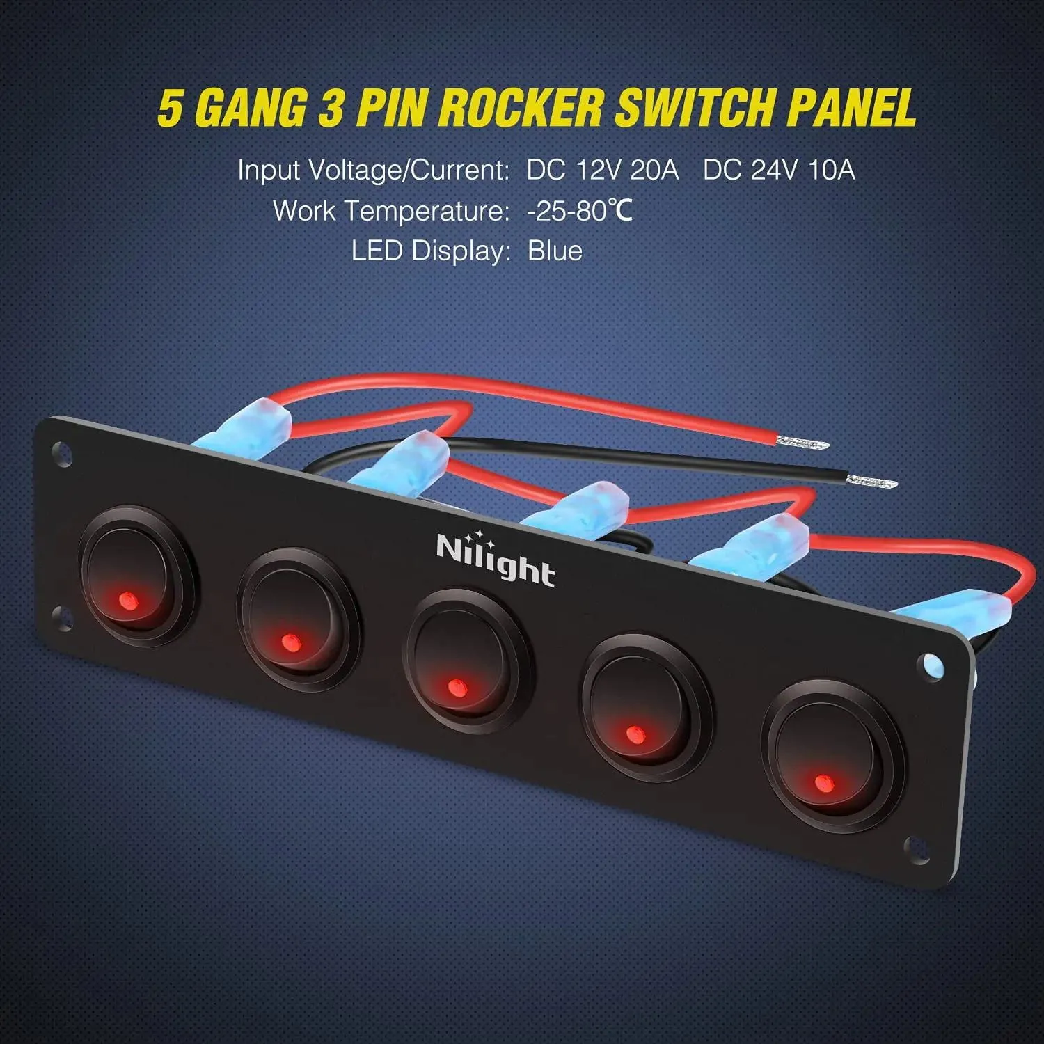 5Gang 3Pin Red Rocker Switch Panel