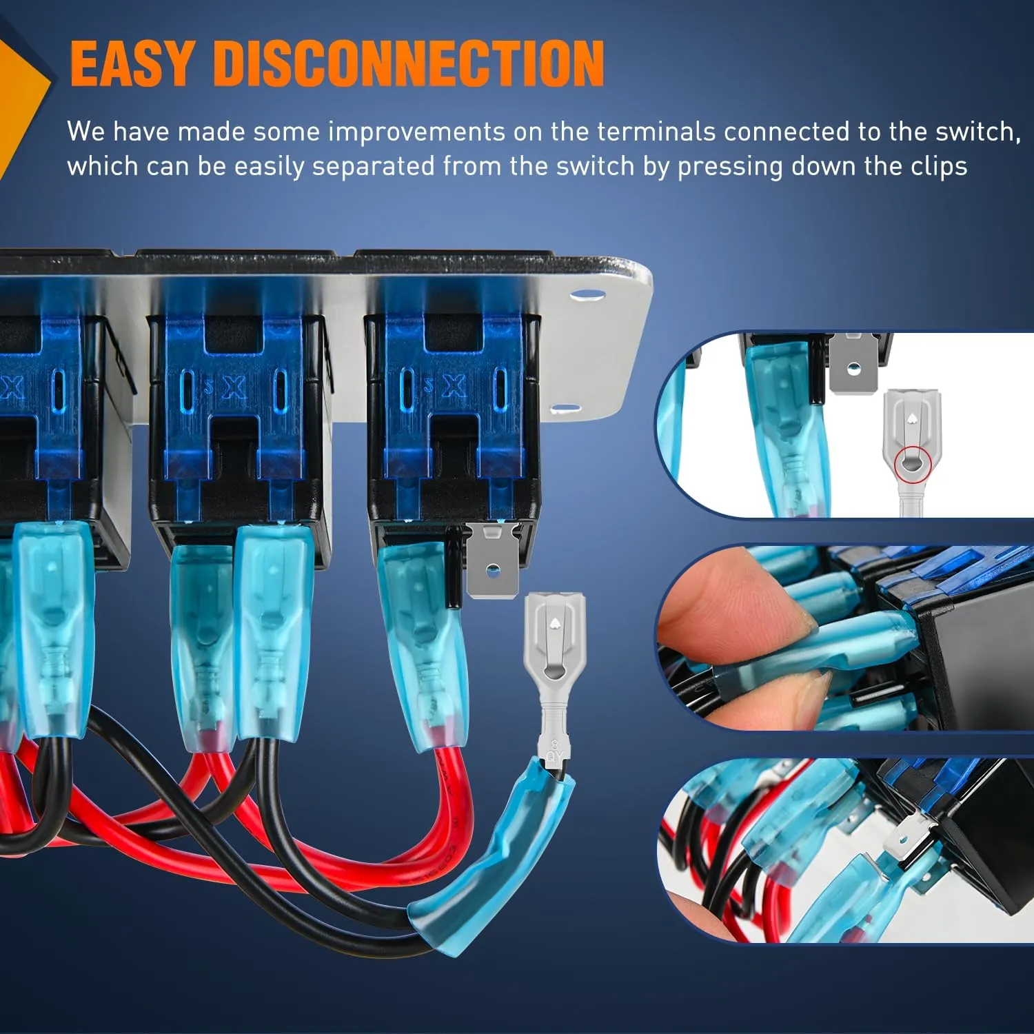 5Gang Aluminum 3Pin ON/Off Blue Led Rocker Switch Panel