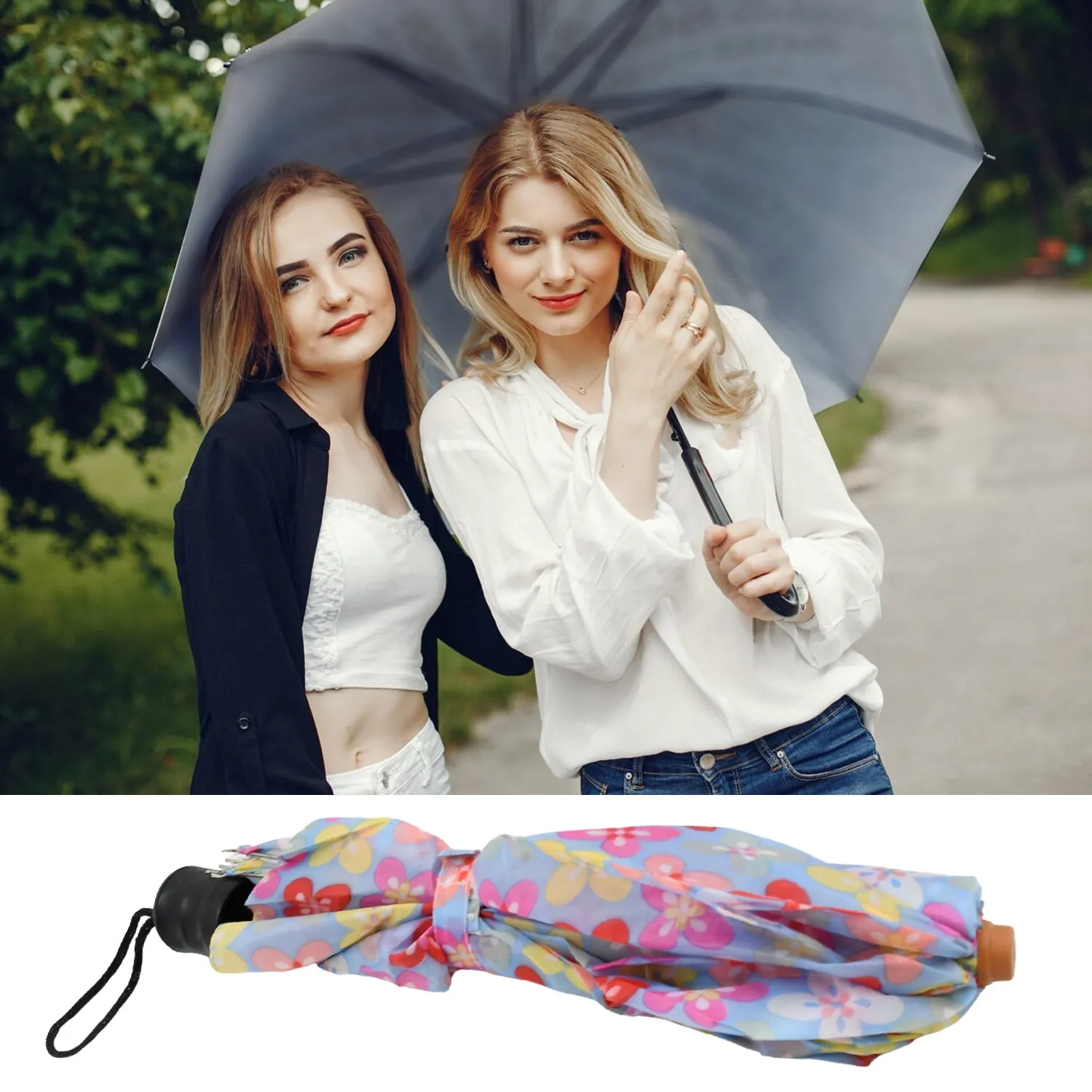 8569 2 Fold Sun Protective Solid Foldable Outdoor Umbrella,Portable Sun,UV Protection LightweightRain Umbrella With Umbrella CaseFor Girls, Women, Men, Boys
