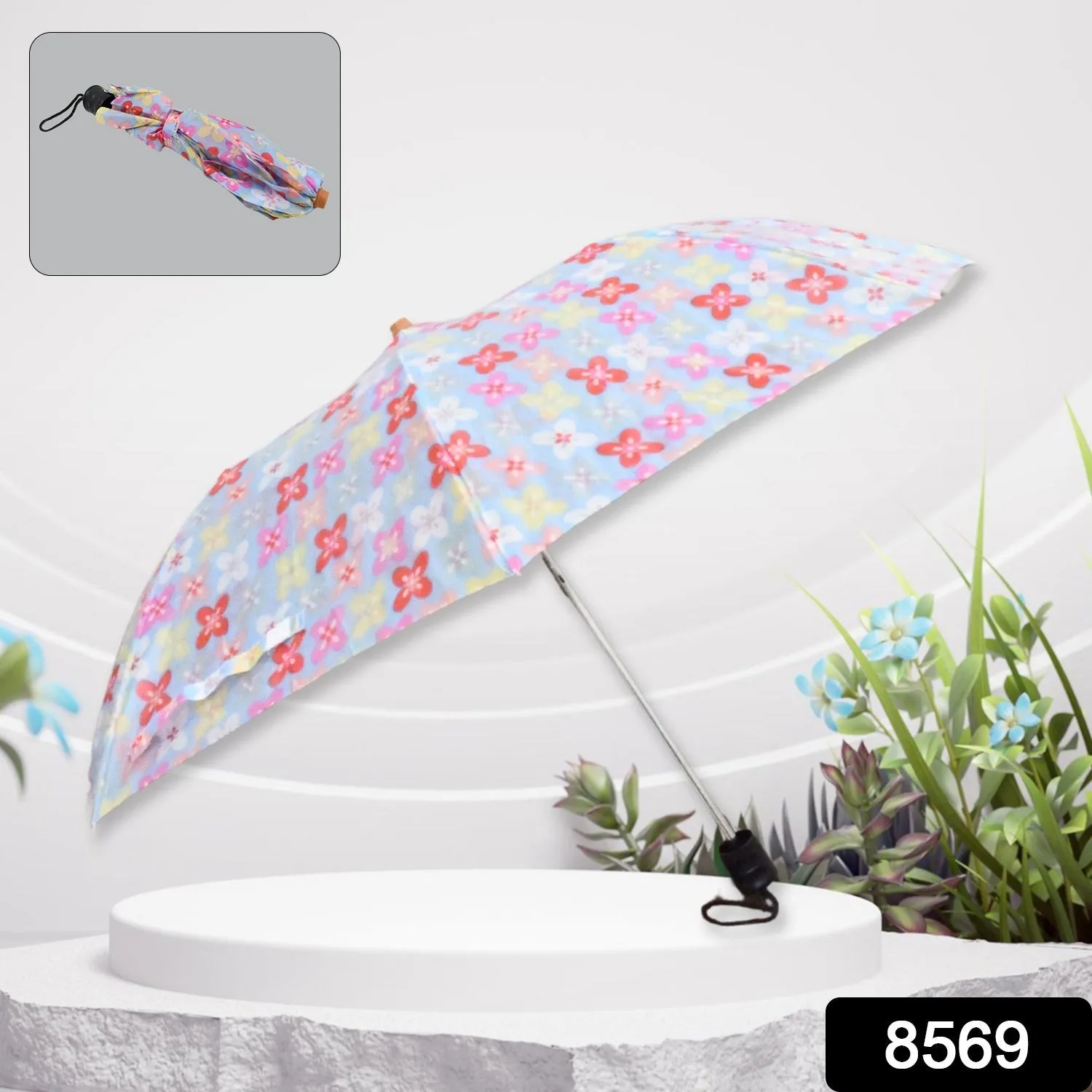 8569 2 Fold Sun Protective Solid Foldable Outdoor Umbrella,Portable Sun,UV Protection LightweightRain Umbrella With Umbrella CaseFor Girls, Women, Men, Boys