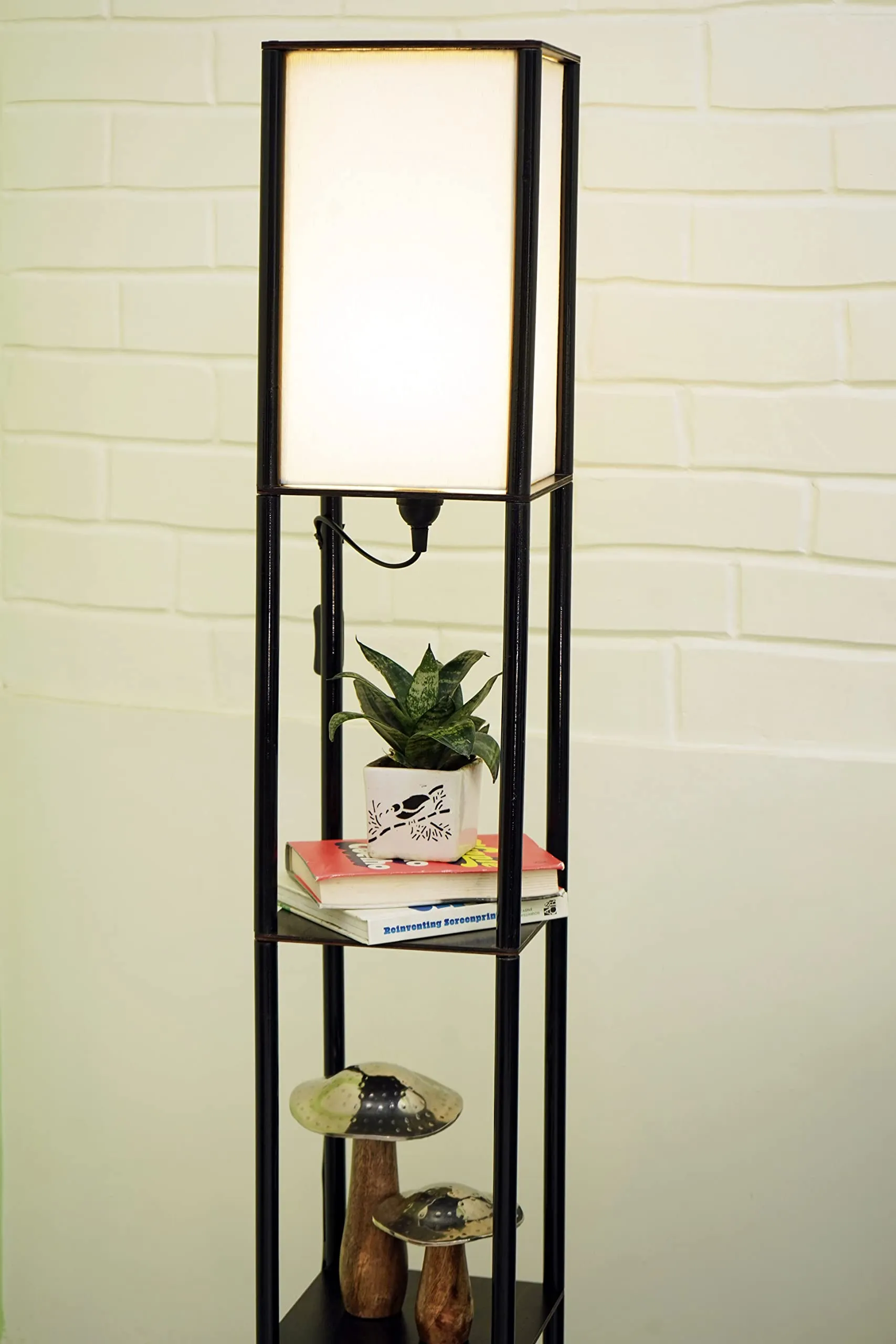 Crosscut Furniture Tower Floor Lamp with Shelf (Cotton White) LED
