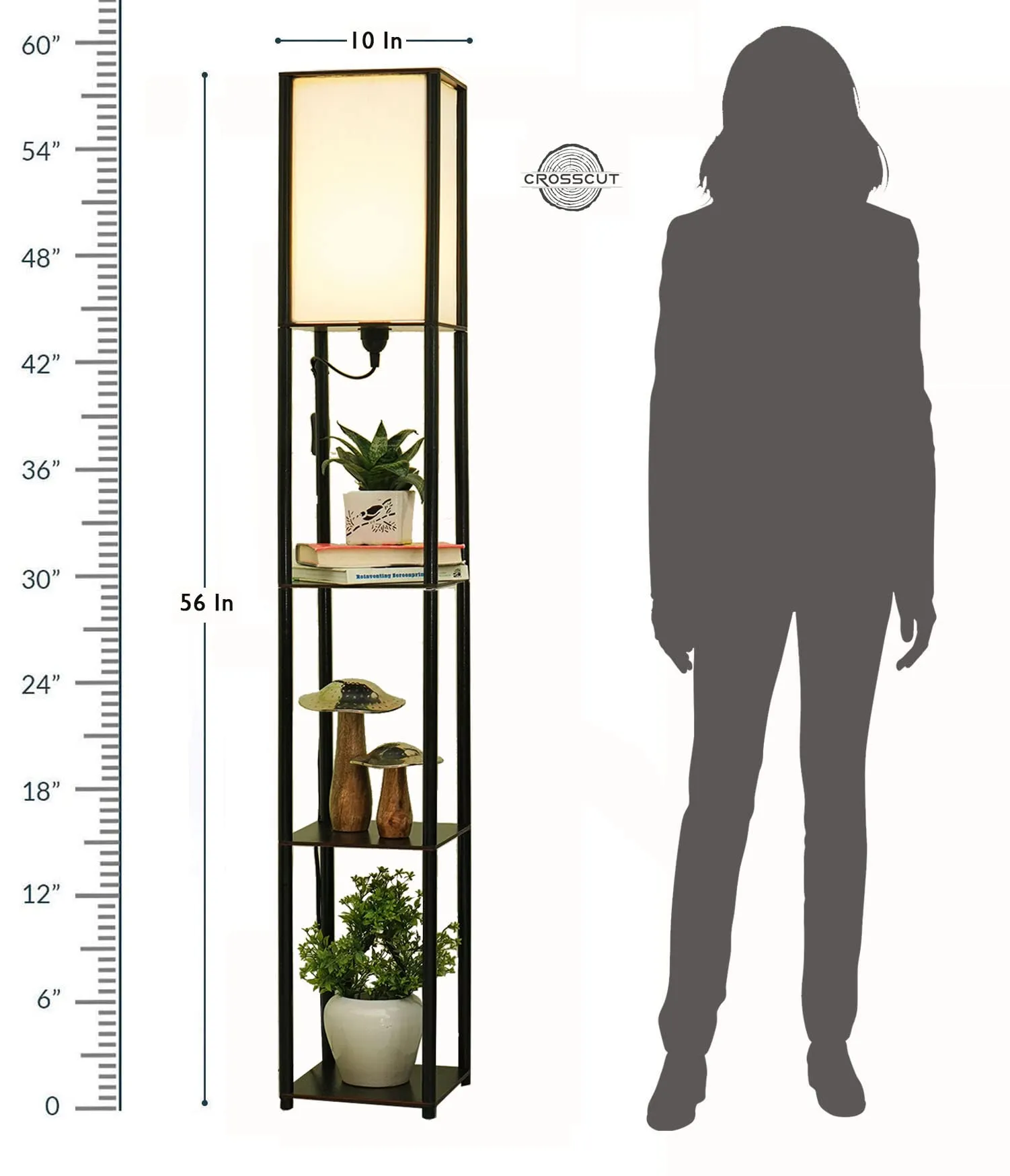 Crosscut Furniture Tower Floor Lamp with Shelf (Cotton White) LED