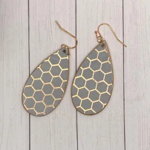 Dusty Purple with Rose Gold Honeycomb pattern Wood Earrings