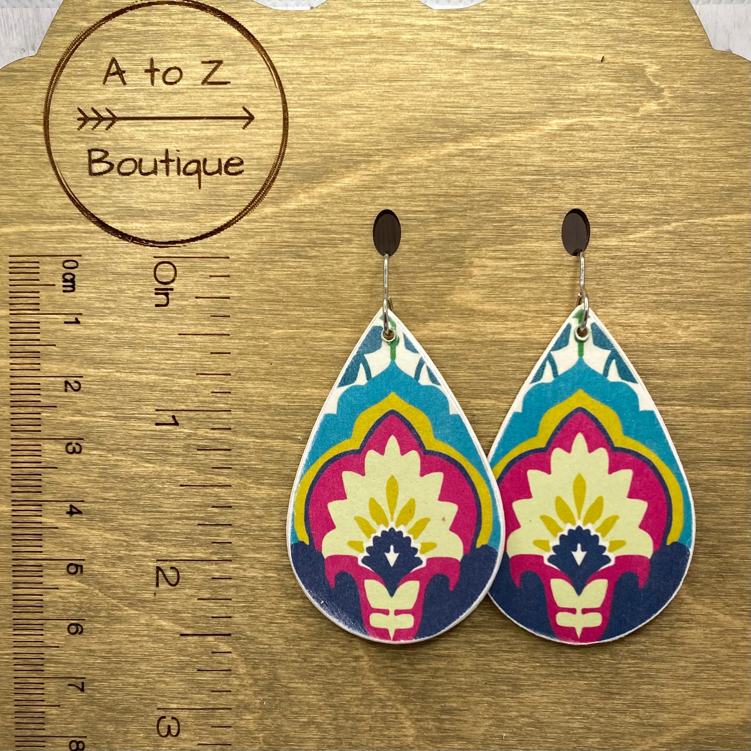 Fuchsia Floral Wood Earrings