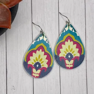 Fuchsia Floral Wood Earrings