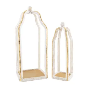 Gold Beaded Wood Lantern