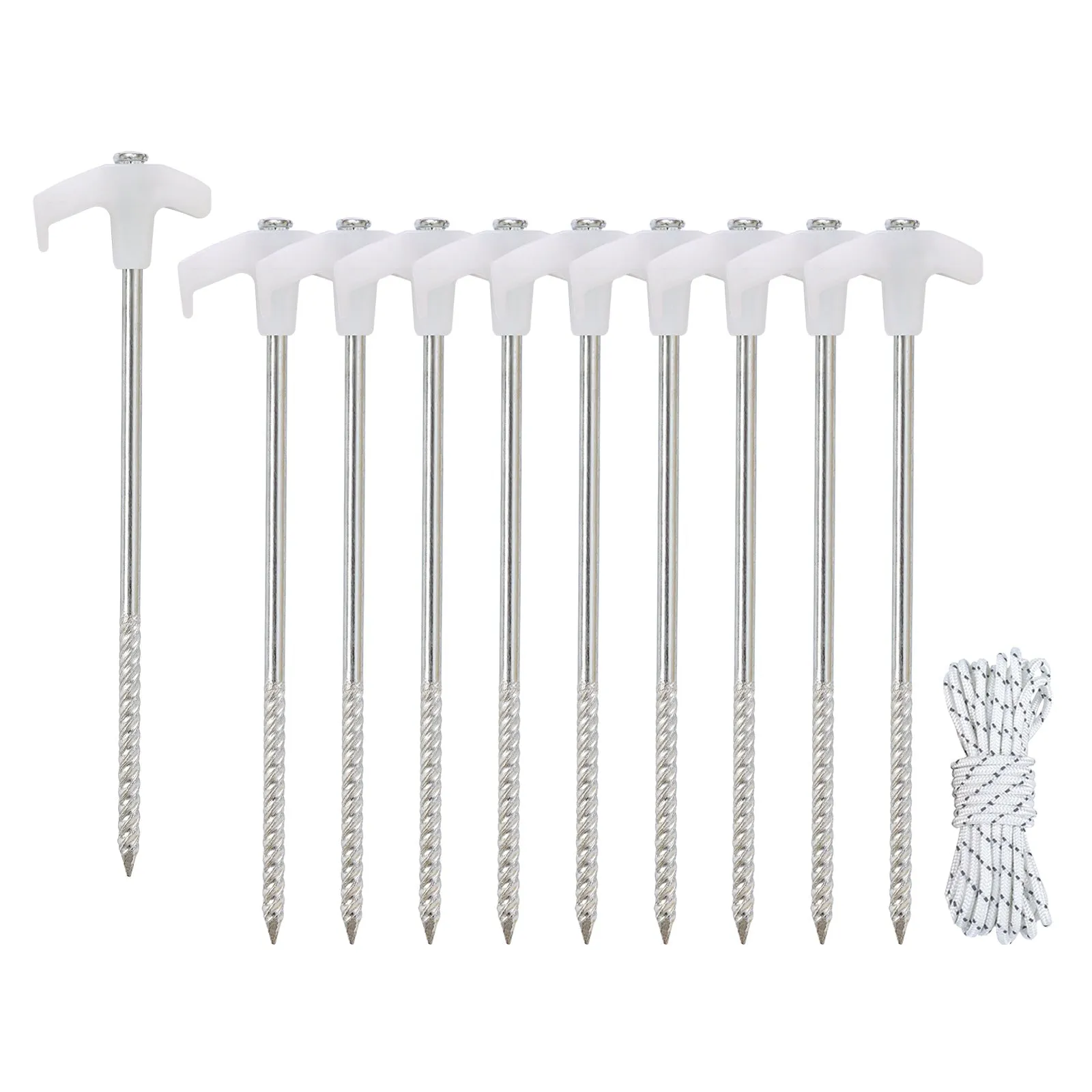Heavy Duty Galvanized Non-Rust Camping Tent Stakes with 4x10ft Ropes, Steel Stake Pegs for Canopy Gazebo,10pc-Pack
