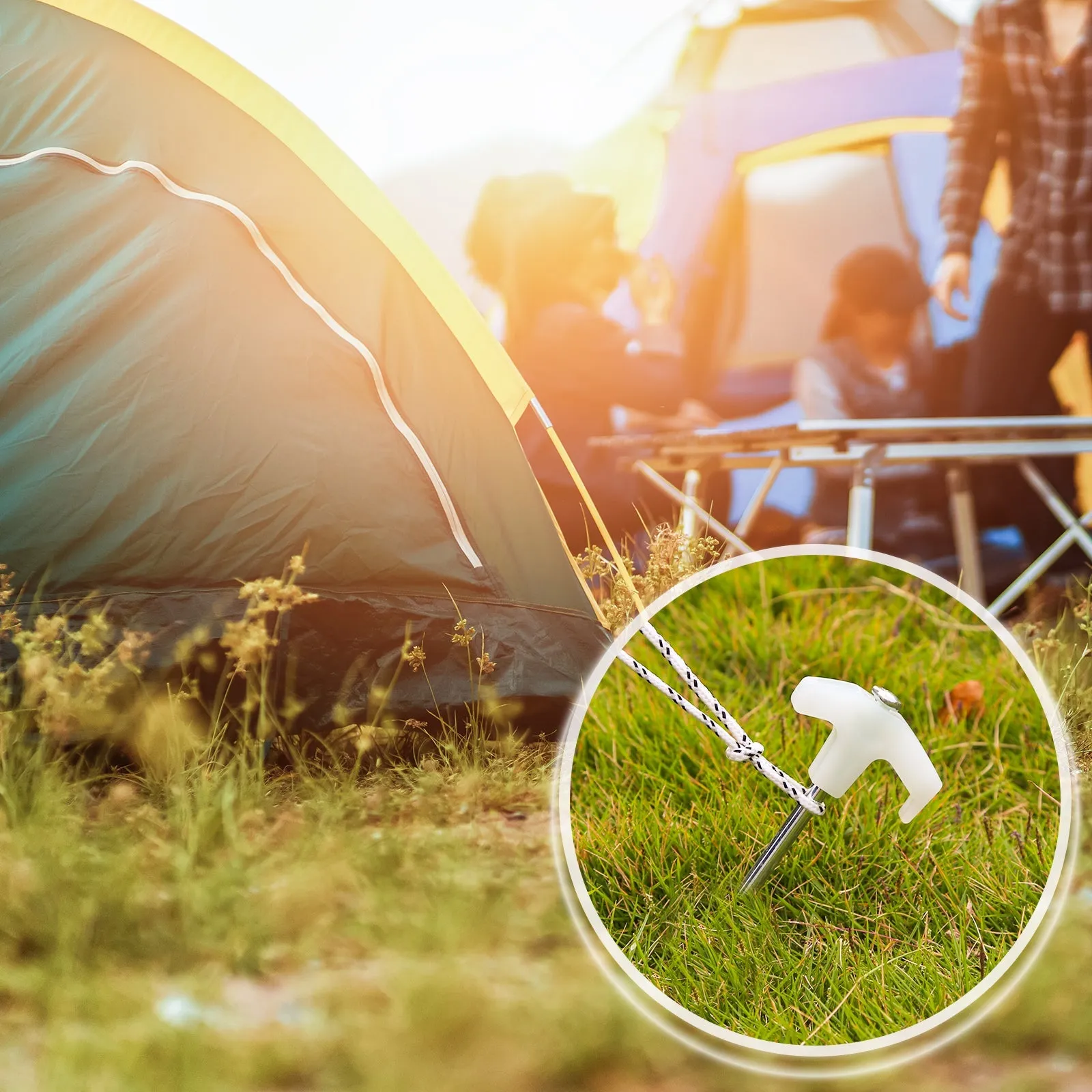 Heavy Duty Galvanized Non-Rust Camping Tent Stakes with 4x10ft Ropes, Steel Stake Pegs for Canopy Gazebo,10pc-Pack