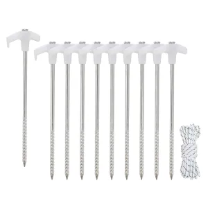 Heavy Duty Galvanized Non-Rust Camping Tent Stakes with 4x10ft Ropes, Steel Stake Pegs for Canopy Gazebo,10pc-Pack
