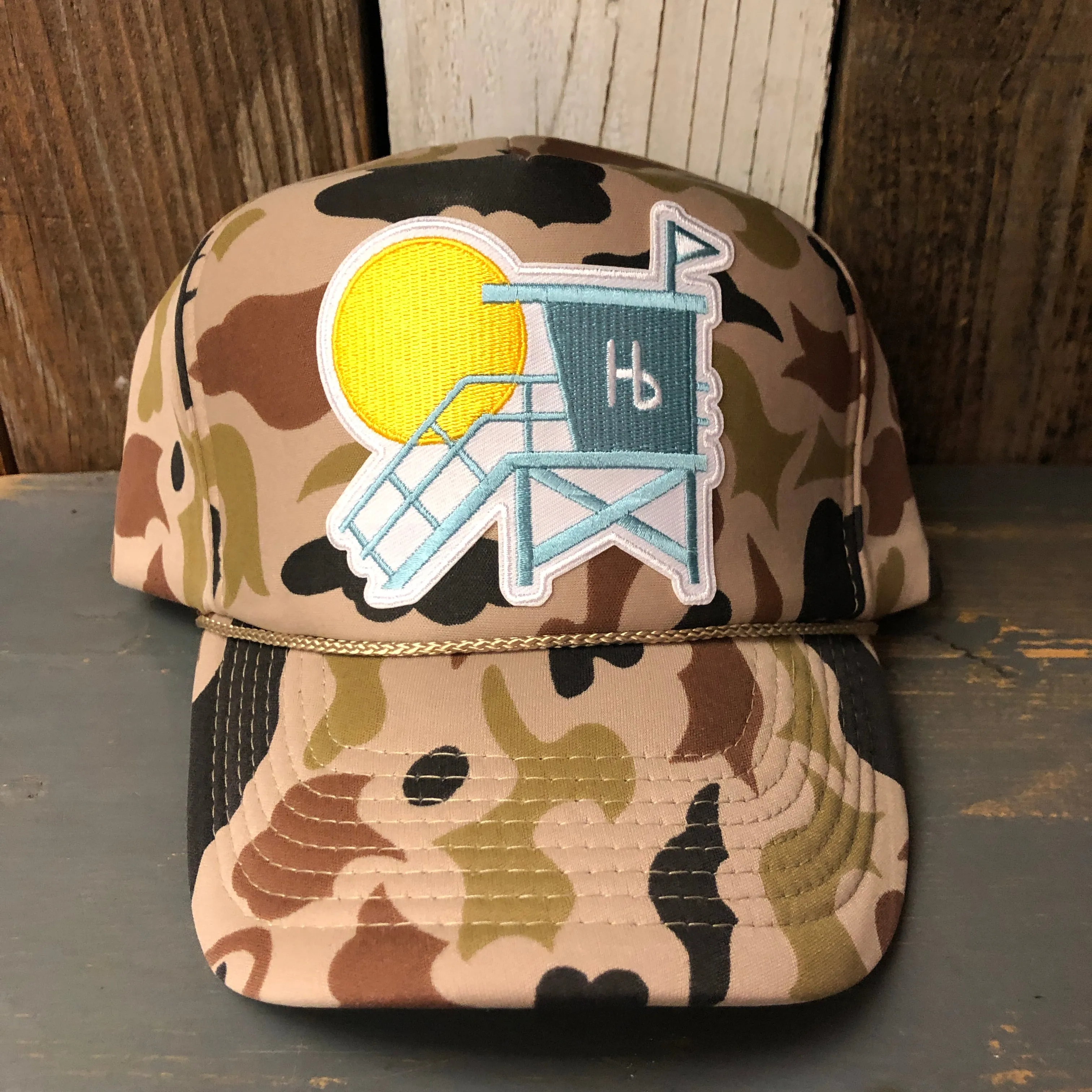 Hermosa Beach LIFEGUARD TOWER Camo Winter All Foam Cap Hat - Sand Camo Full