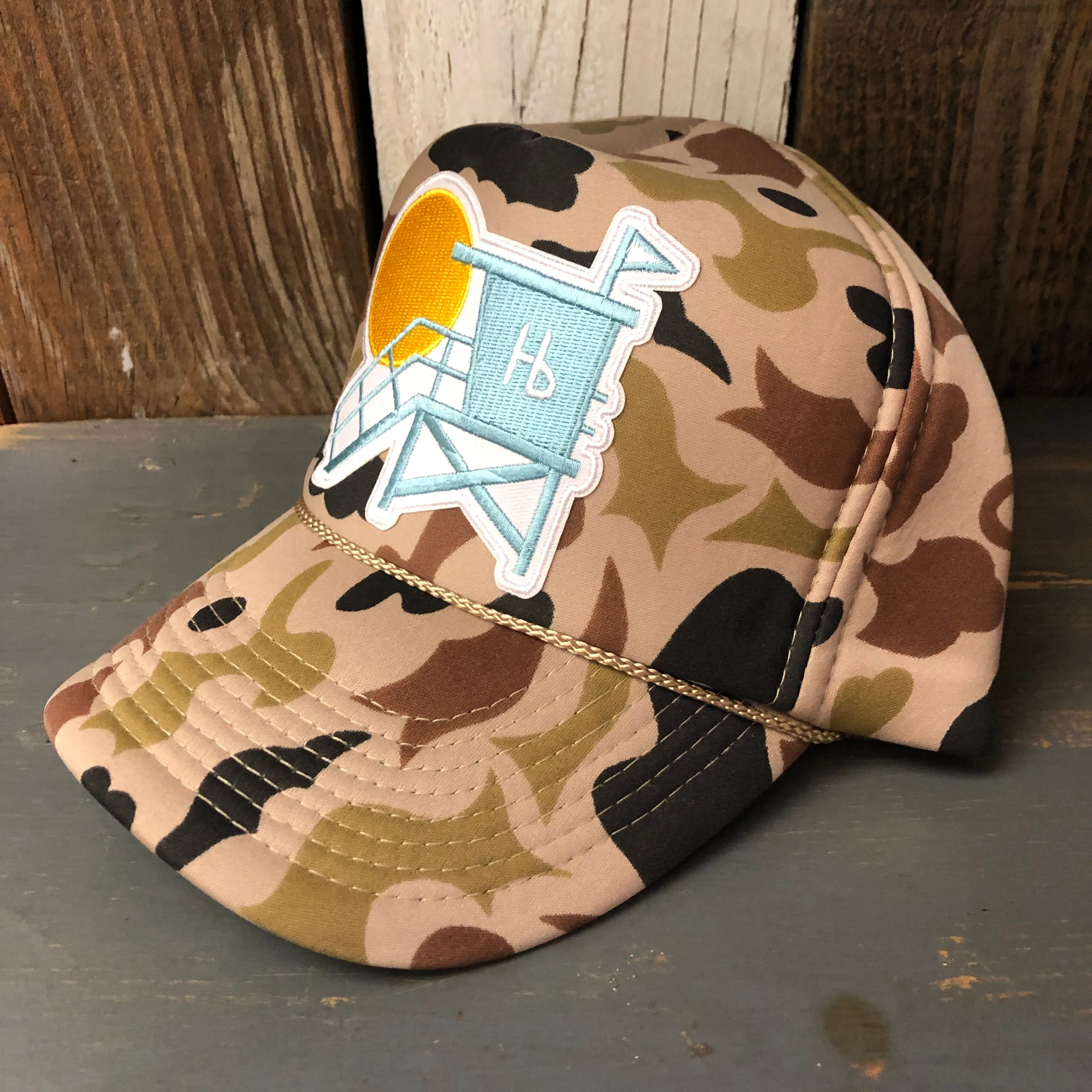 Hermosa Beach LIFEGUARD TOWER Camo Winter All Foam Cap Hat - Sand Camo Full