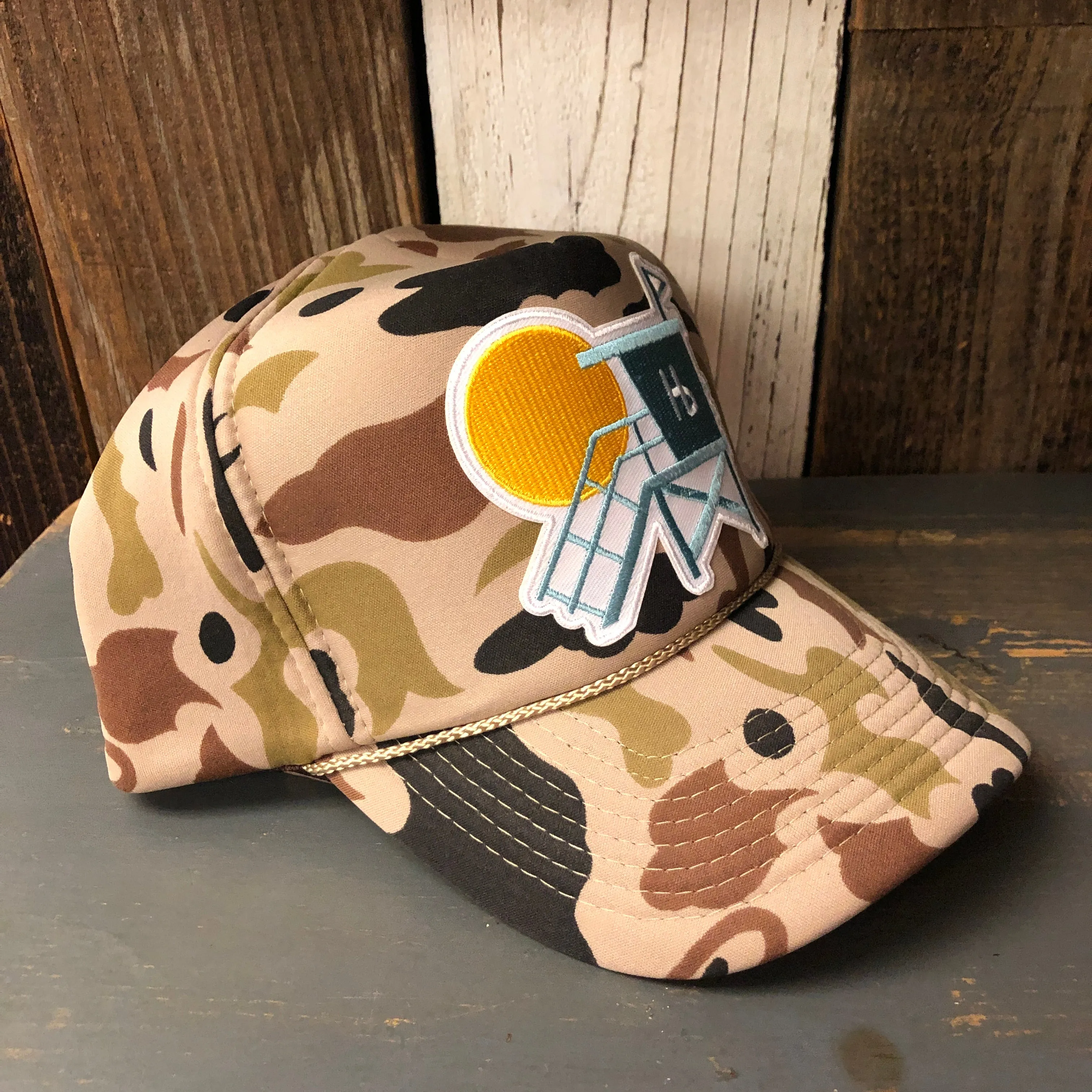 Hermosa Beach LIFEGUARD TOWER Camo Winter All Foam Cap Hat - Sand Camo Full