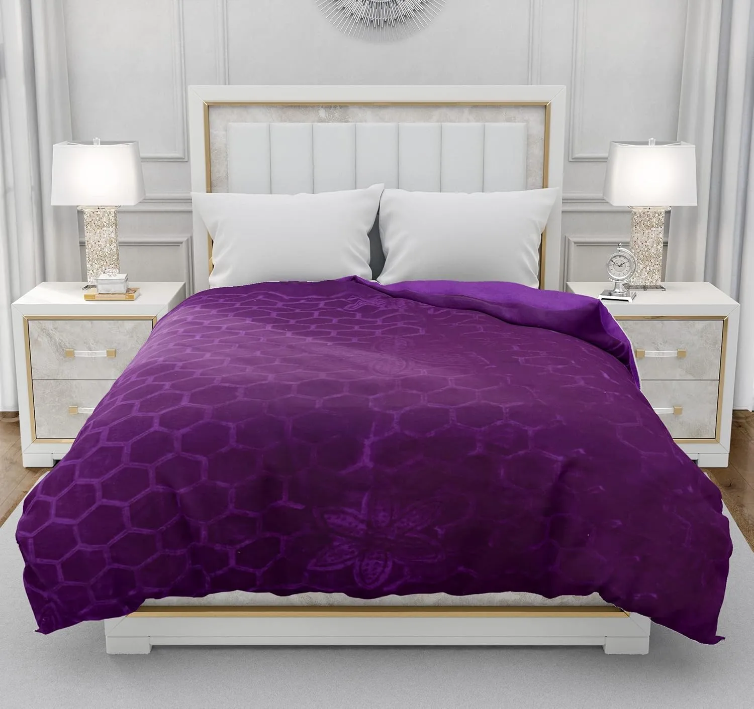 Mehlawat 500 TC Floral Embossed Mink Blanket for Single Bed Blanket, Ultrasoft Lightweight Solid Ac Blanket for Winter, Mild Winter (Purple, Single - 85x56 Inch)