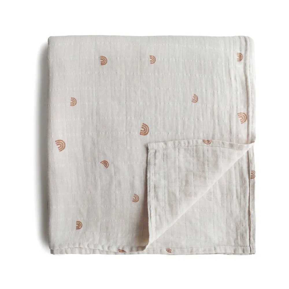 Mushie Organic Cotton Muslin Baby Swaddle - Rainbows