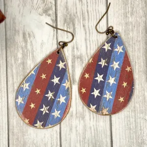 Red White Blue Stars  Wood Earrings