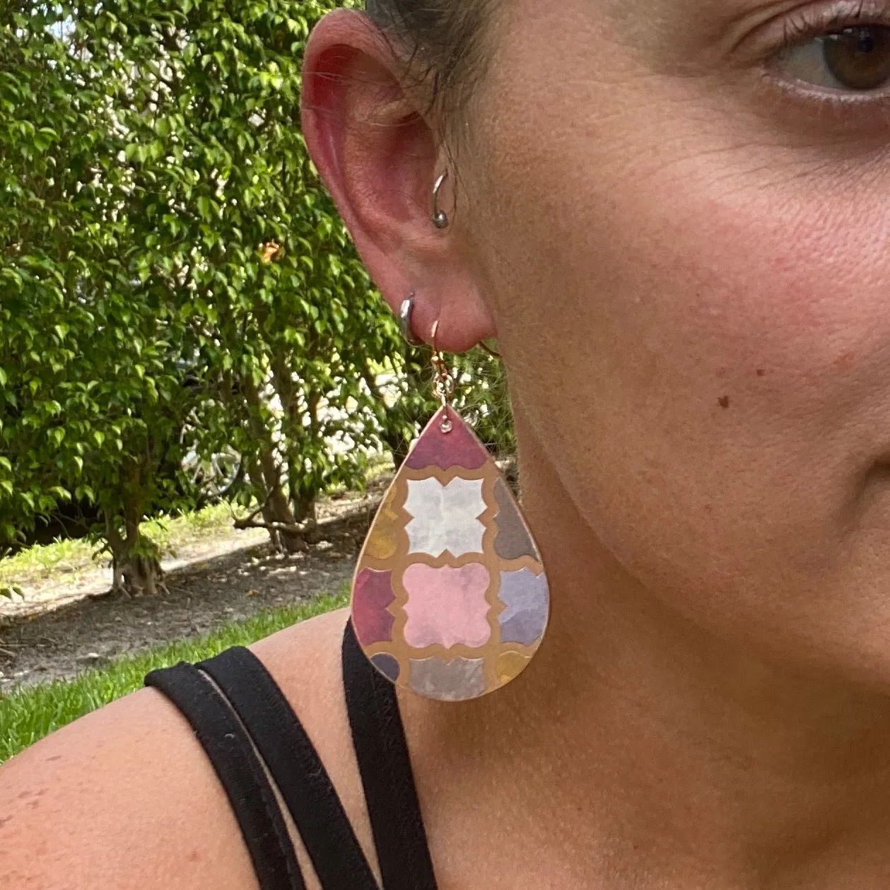 Rose Gold Moroccan Tile Wood Earrings