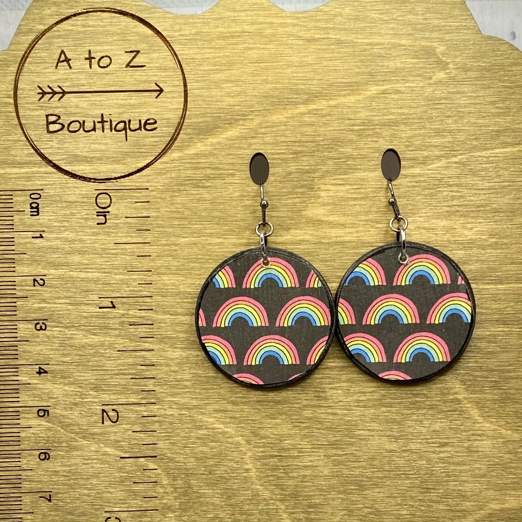 Round Rainbow Wood Earrings