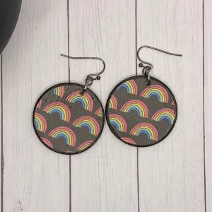 Round Rainbow Wood Earrings