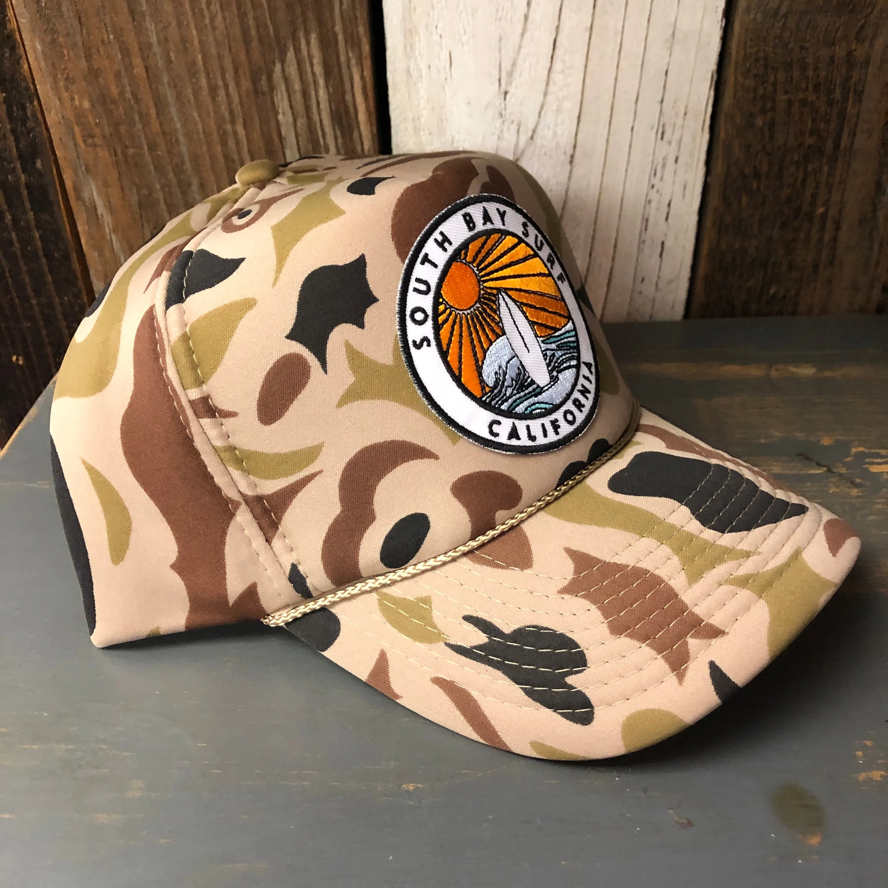 SOUTH BAY SURF (Multi Colored Patch) Camo Winter All Foam Cap Hat - Sand Camo Full