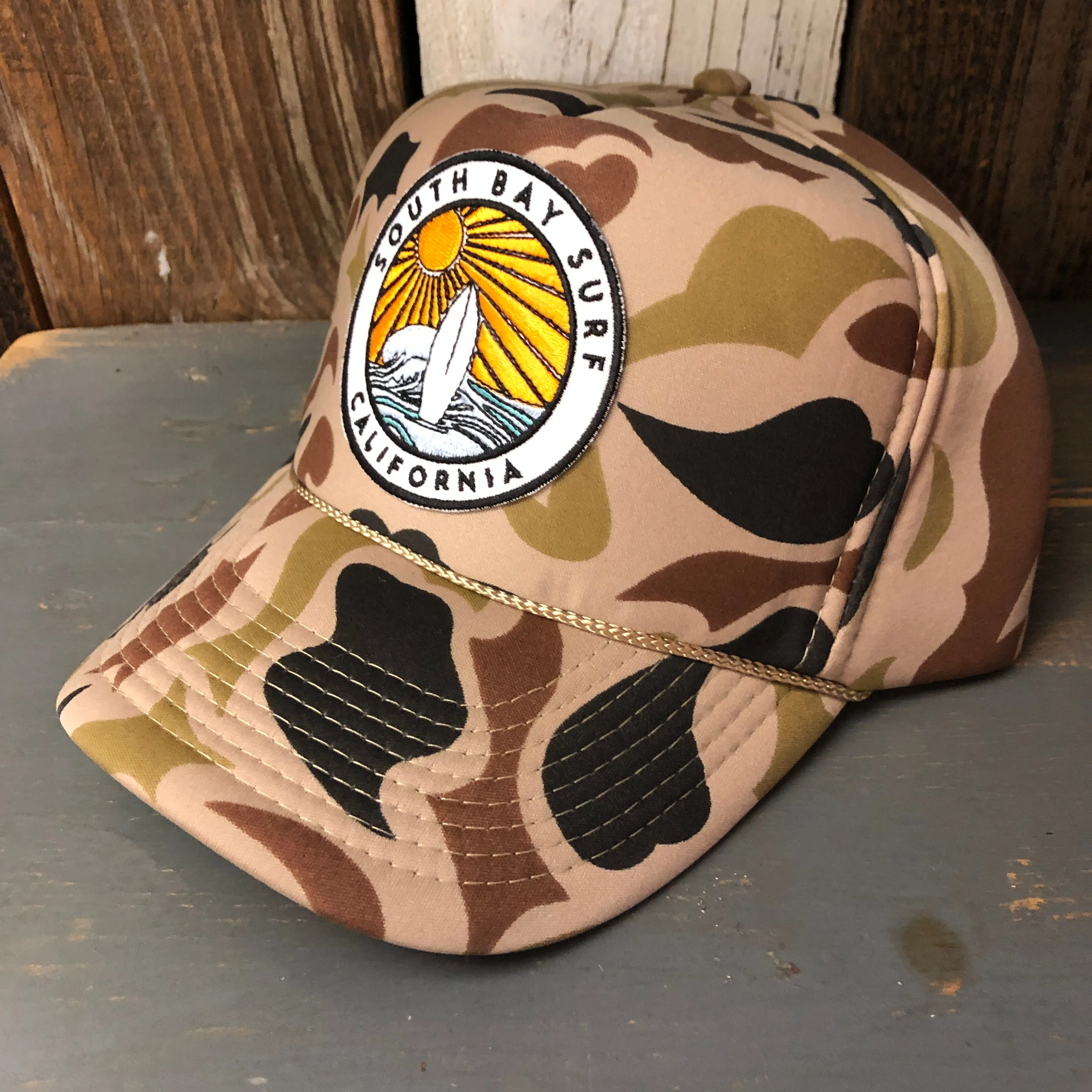 SOUTH BAY SURF (Multi Colored Patch) Camo Winter All Foam Cap Hat - Sand Camo Full