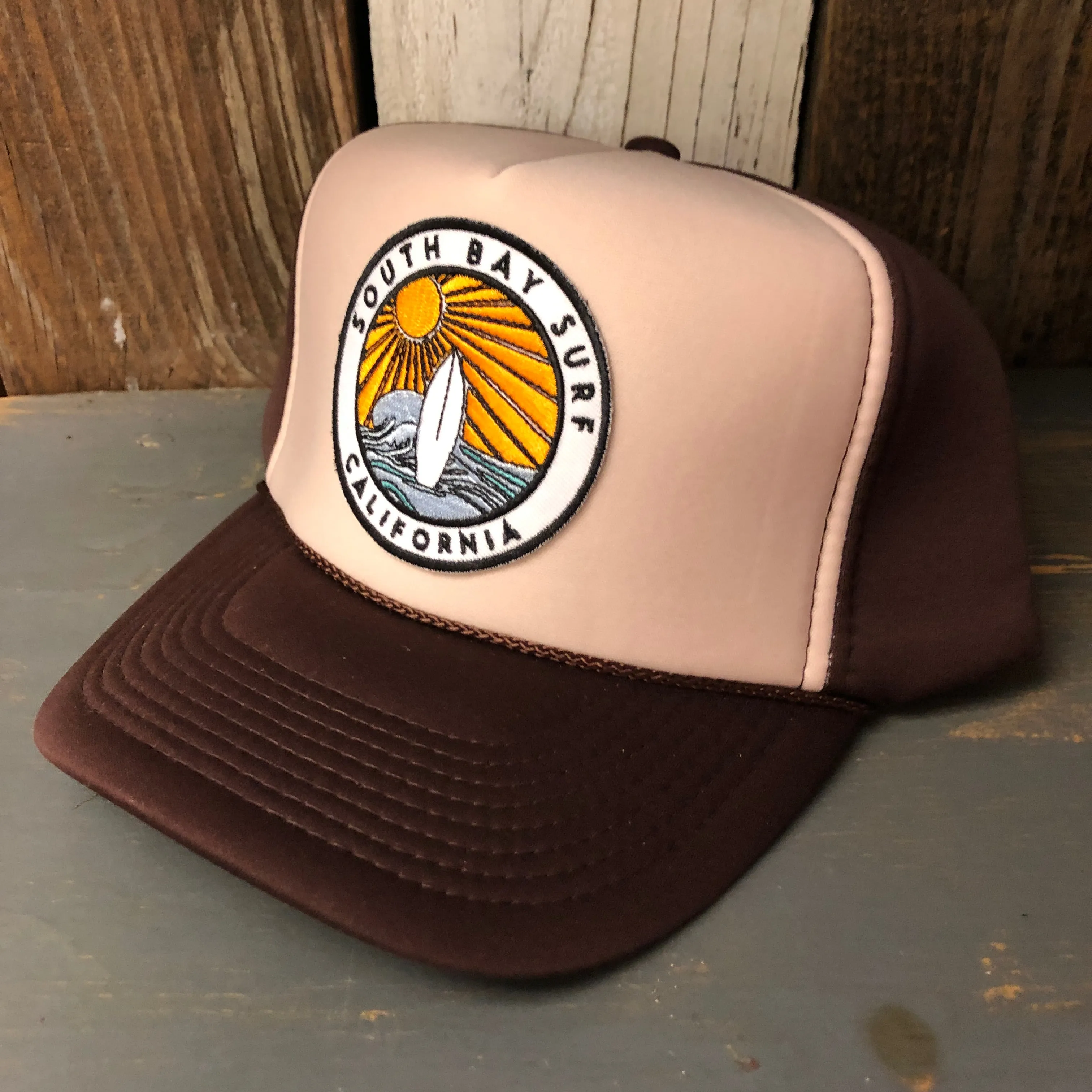 SOUTH BAY SURF (Multi Colored Patch) Winter All Foam Cap Hat - Brown/Khaki/Brown