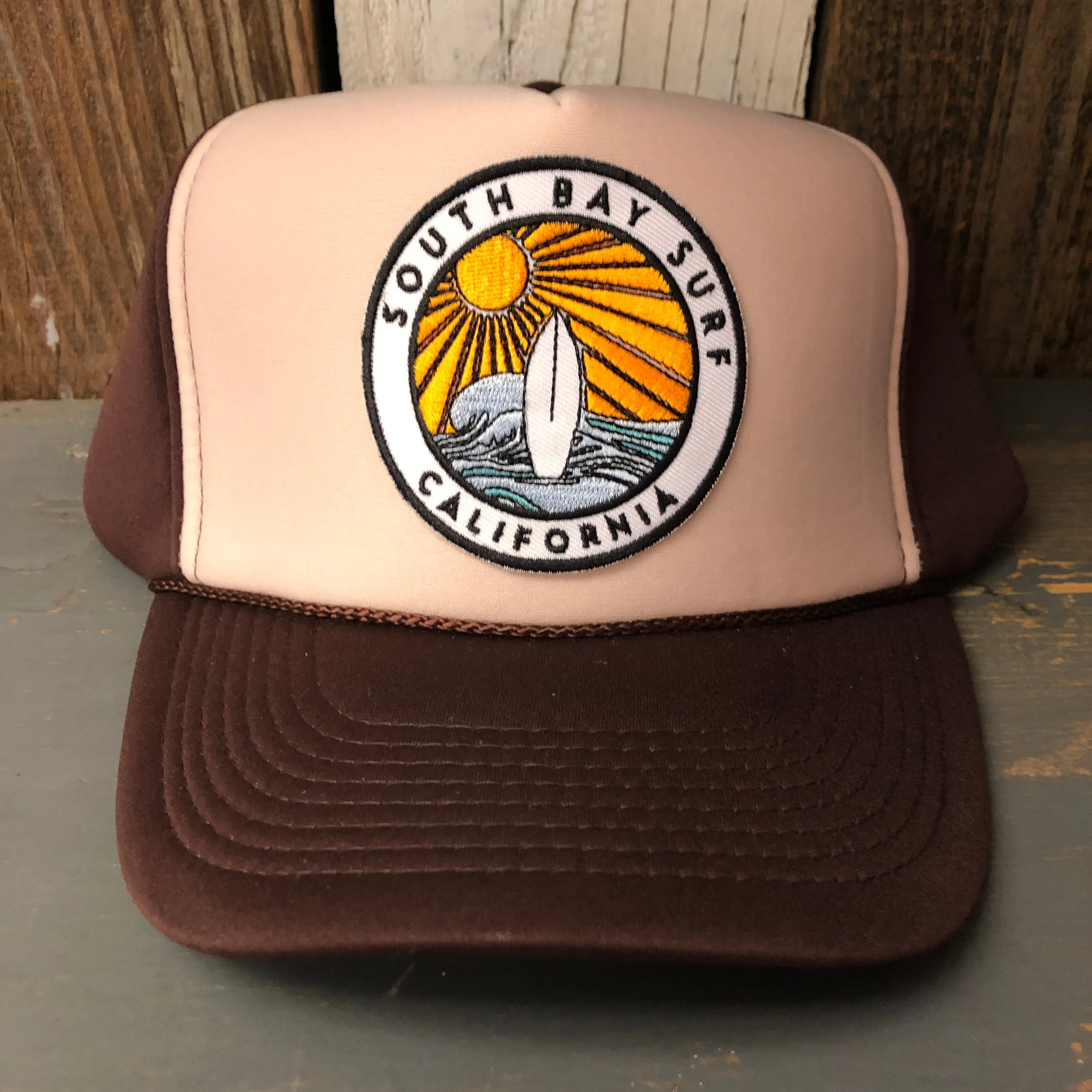 SOUTH BAY SURF (Multi Colored Patch) Winter All Foam Cap Hat - Brown/Khaki/Brown