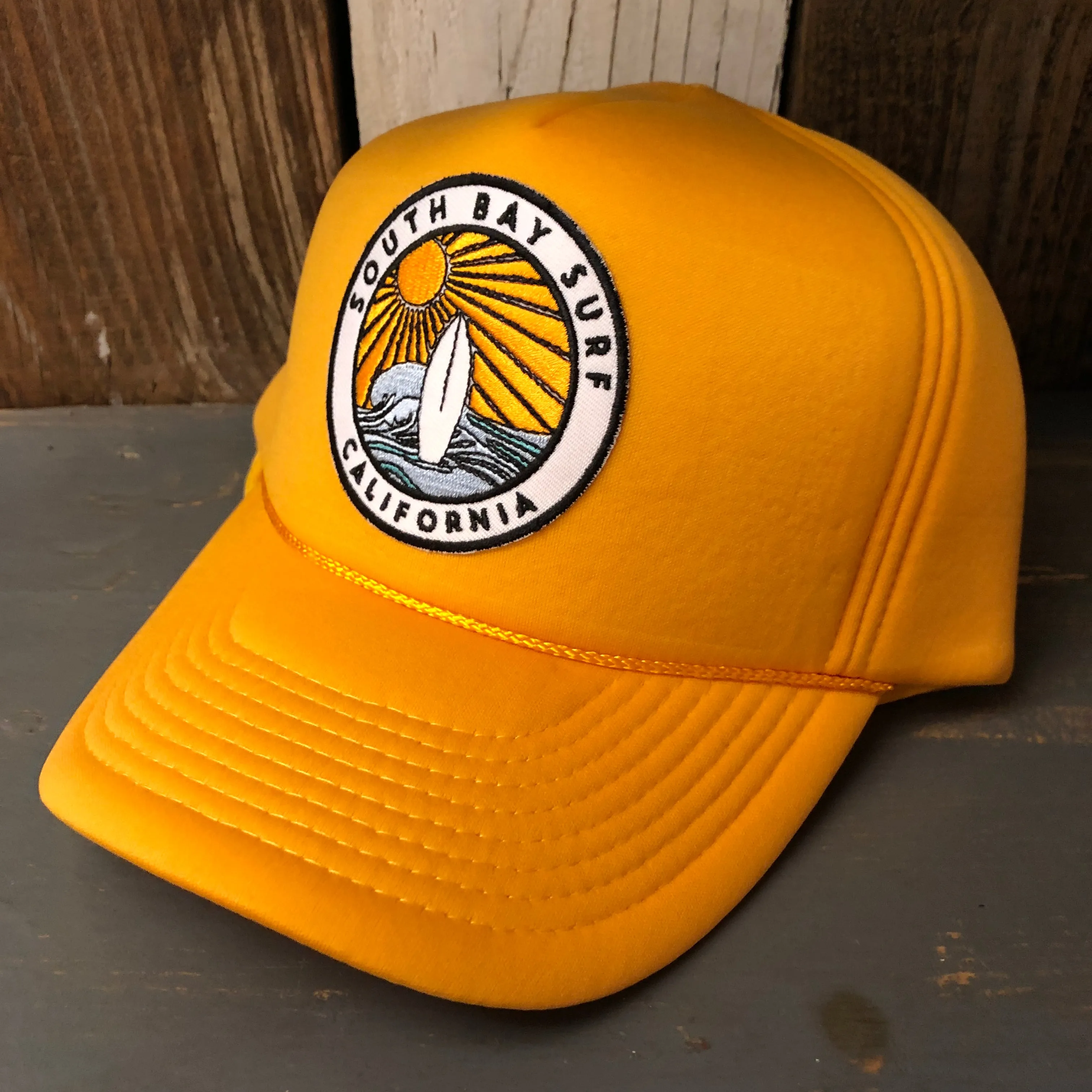 SOUTH BAY SURF (Multi Colored Patch) Winter All Foam Cap Hat - Gold