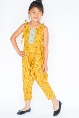 Yellow Harem style Jumpsuit with Lace Detail