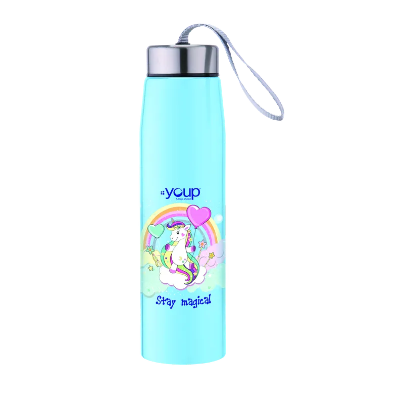 Youp Stainless Steel Insulated Sky Blue Color Unicorn Kids Water Bottle Abby - 500 ML